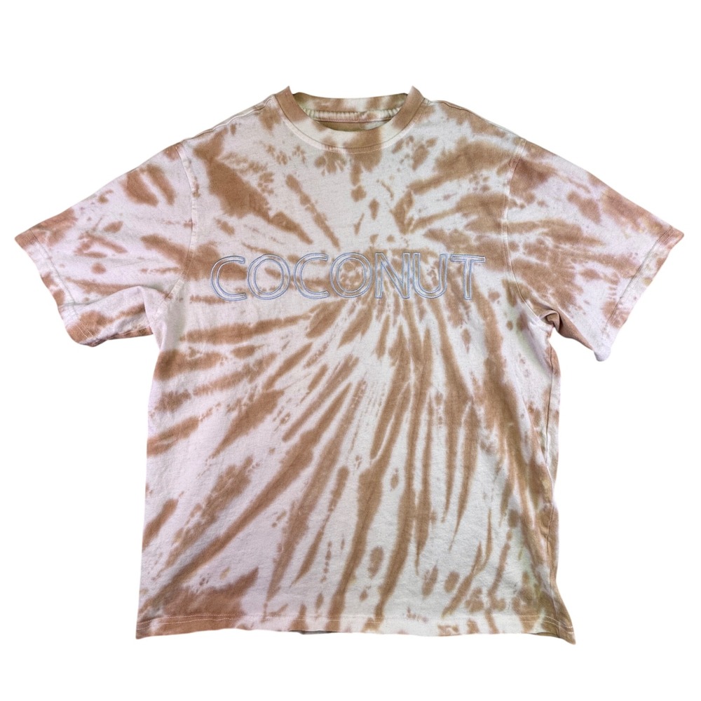 Post Surf Shirt Men's Small Pink Tan Coconut Embroidered Tie‎ Dye Beach Surfwear